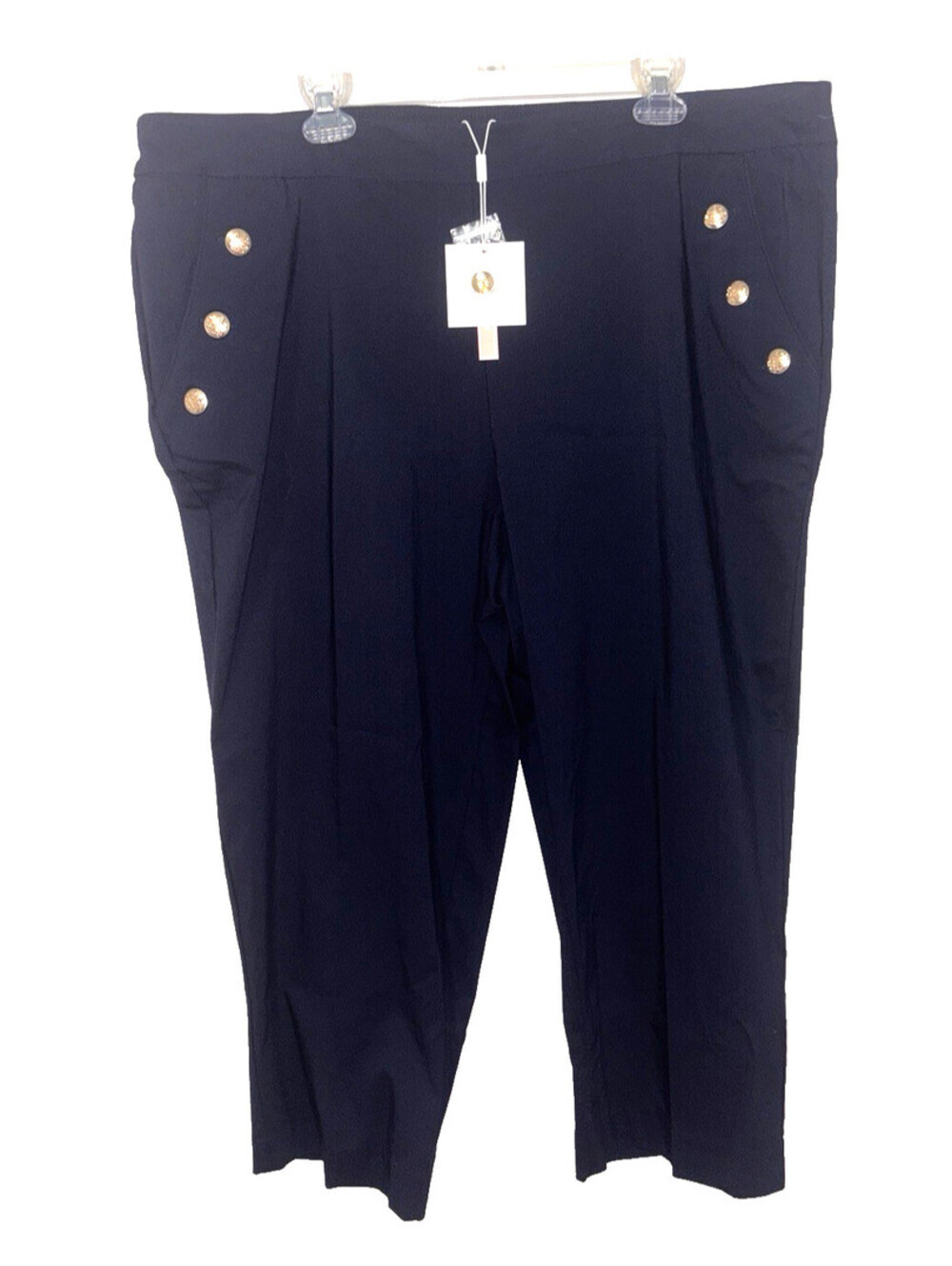 NWT Zac & Rachel Sailor Dress Pants Women 22W Slim Crop Navy Blue, Gold Button